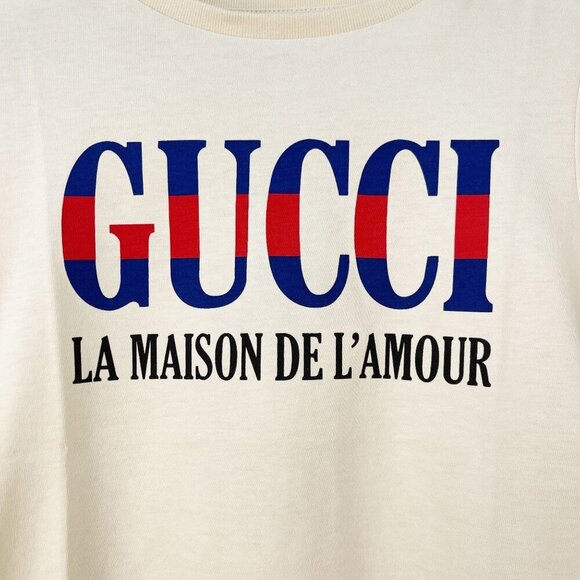NWT Gucci Kids T-Shirt With Logo Prnt In Cream Size 4 - Picture 2 of 9